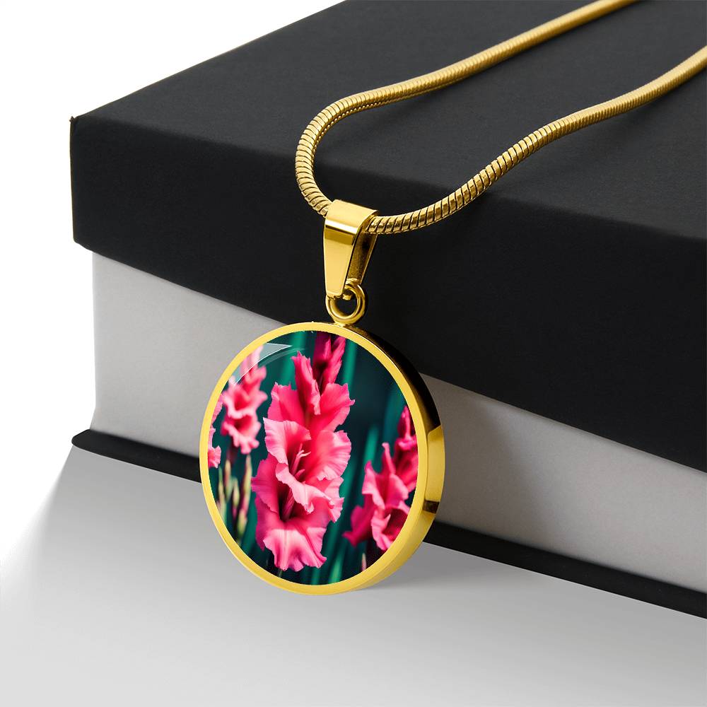 Gladiolus Birth Flower Necklace, August Birthflower Necklace, Engraved Flower Necklace, Mothers Day Gift & Valentines Gifts For Her