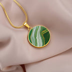 Green Marble Texture Gold Veins Pendant Necklace Gemstone Liquid Art Jade Malachite Slab Wavy Abstract Modern Art Alcohol Ink Pattern