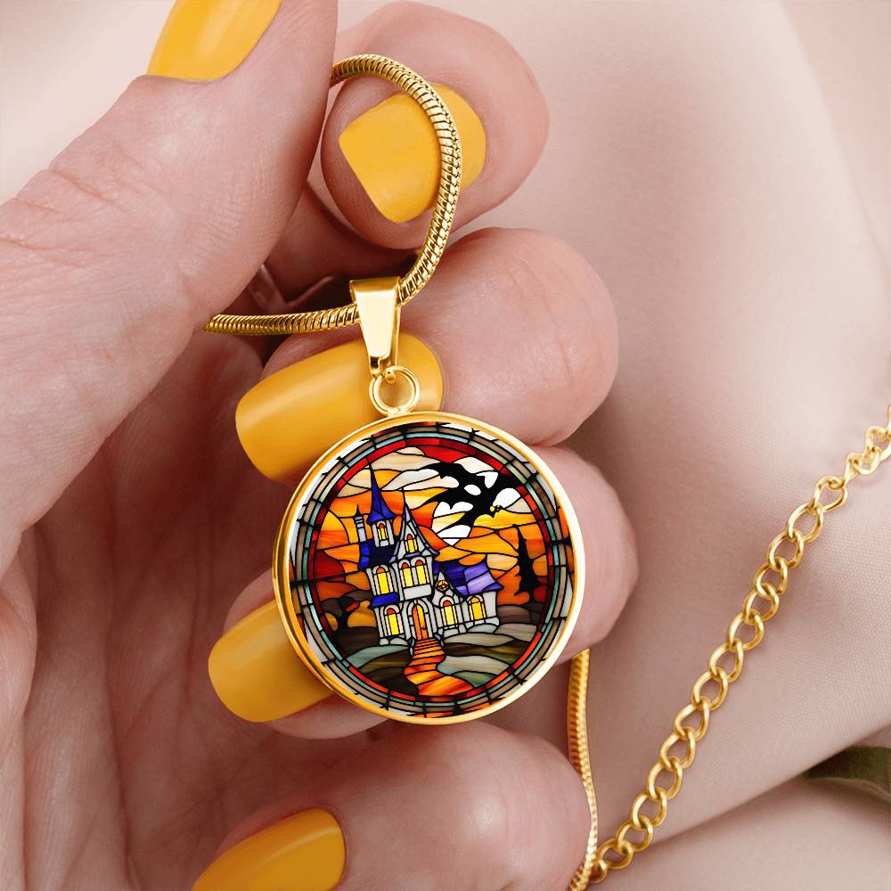 Halloween Haunted Home Necklace, Personalized Day of the Dead Jewelry Spooky Season Ghost Charm Pendant October Birthday Gift For Her or Him