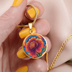 Birthflower Carnation Necklace, January Birth Flower Necklace, Flower Design Circle Pendant Mothers Day Necklace & Valentines Gifts For Her