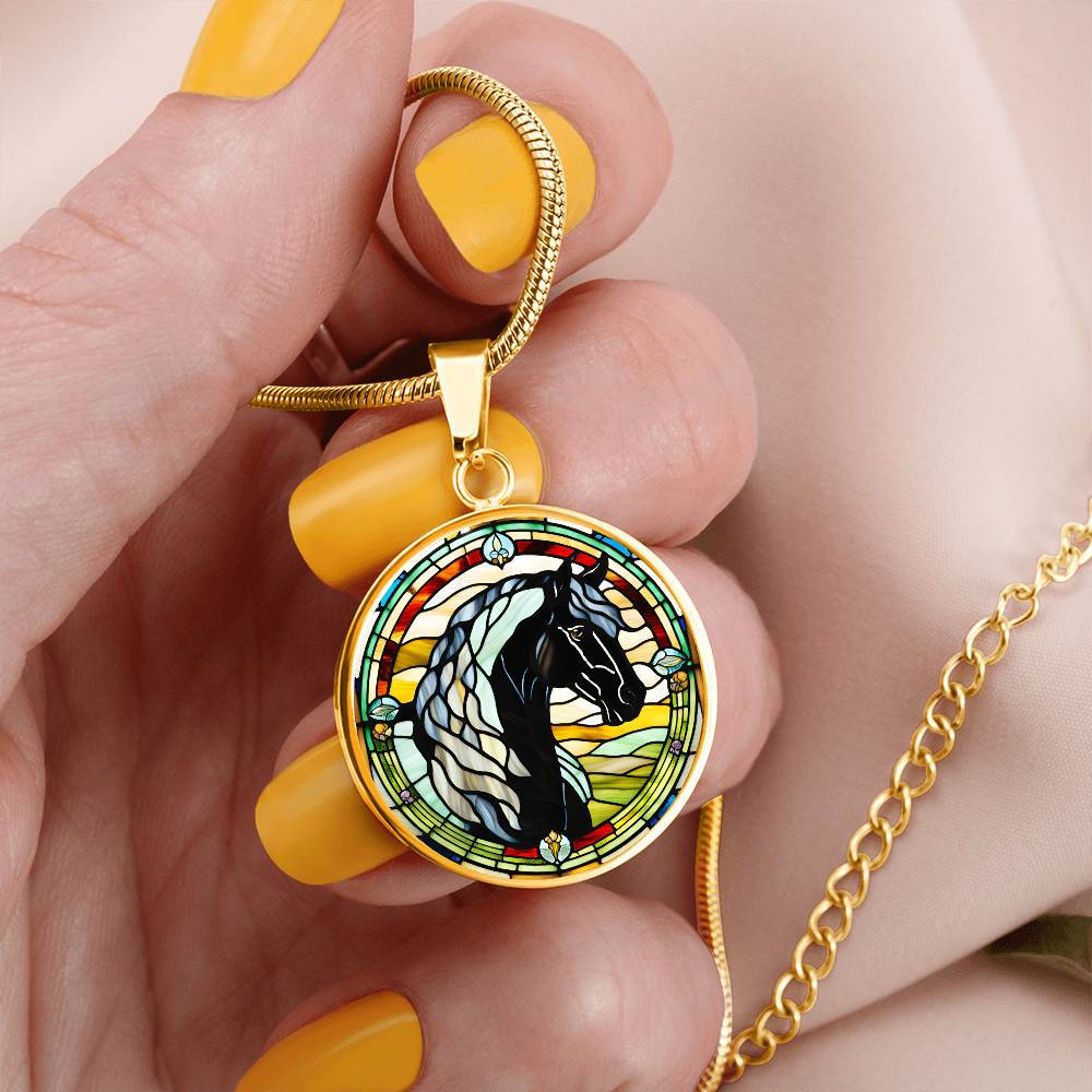 Black Stallion Pendant Necklace Horse Chinese Zodiac Animal Pendant Stained Glass Pony Art Jewelry Horse Lover Gift Dream Spirit Animal