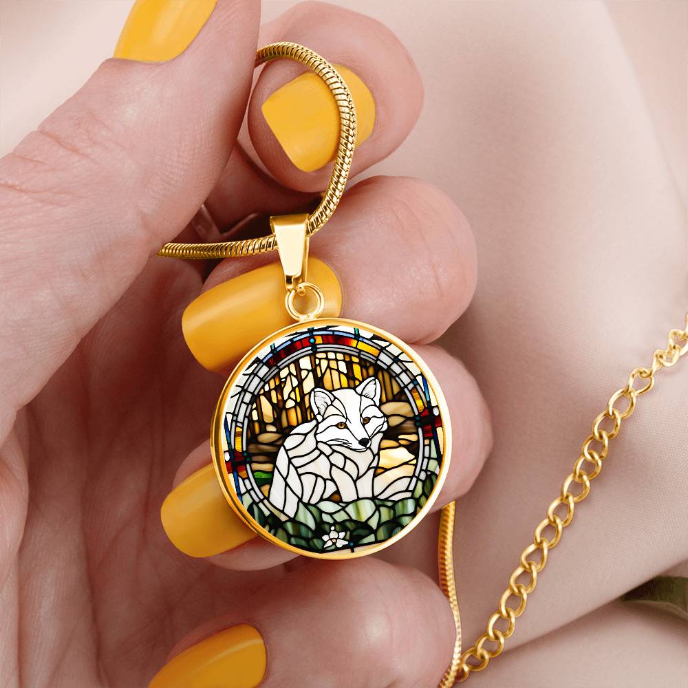 White Arctic Fox Engraved Celtic Native American Zodiac Animal Charm Pendant Personalized Necklace Protection Spirit Companion Jewelry Gift