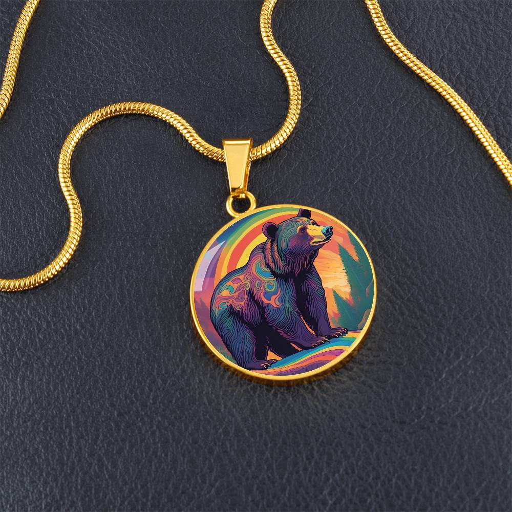 Dreamy Bear Pendant Necklace Gift, Magical Forest Wildlife Jewelry Moonlit Twilight Pastel Flowers Gift For Mom Grandma Mama Bear birthday