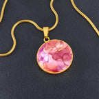 Alcohol Ink Pendant Necklace Pink Purple Gold Wanderlust Jewelry Trendy Fluid Art Colorful Abstract Backgroud Stainless Steel Gold Base