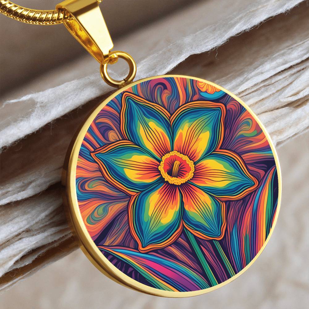 Daffodil Necklace, Personalized March Birth Month Flower Jewelry, Engravable Gold Floral Charm Pendant Gift For Birthdays & Mothers Day