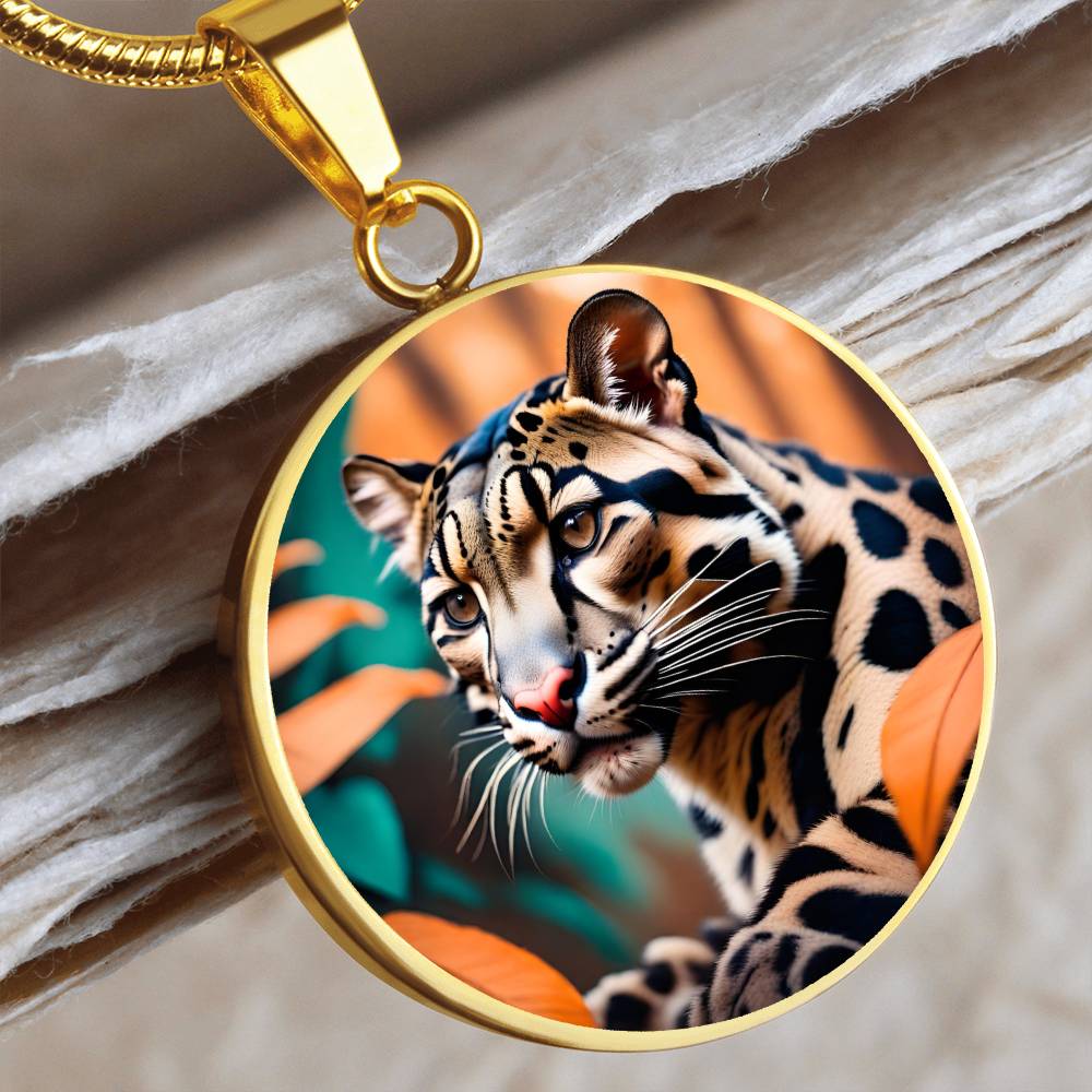 Clouded Leopard Pendant Necklace Personalized Engraved Animal Lover Jewelry Zodiac Charm Spirit Animal Resilience Gift for Her Mother Wife