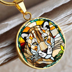 Jaguar Engraved Celtic Native American Zodiac Animal Charm Pendant Stained Glass Art Necklace Protection Spirit Dream Cat Jewelry Gift