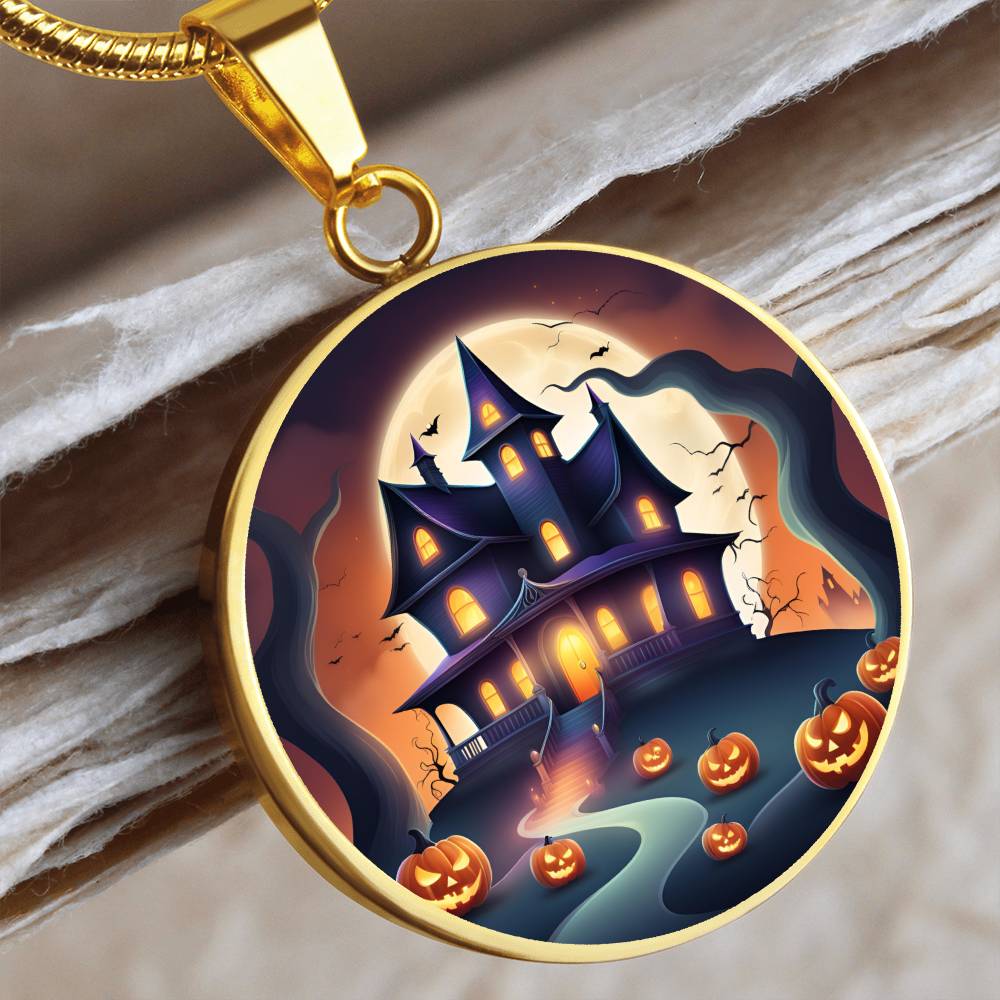 Halloween Haunted Home Necklace, Personalized Day of the Dead Jewelry Spooky Season Ghost Charm Pendant October Birthday Gift For Her or Him