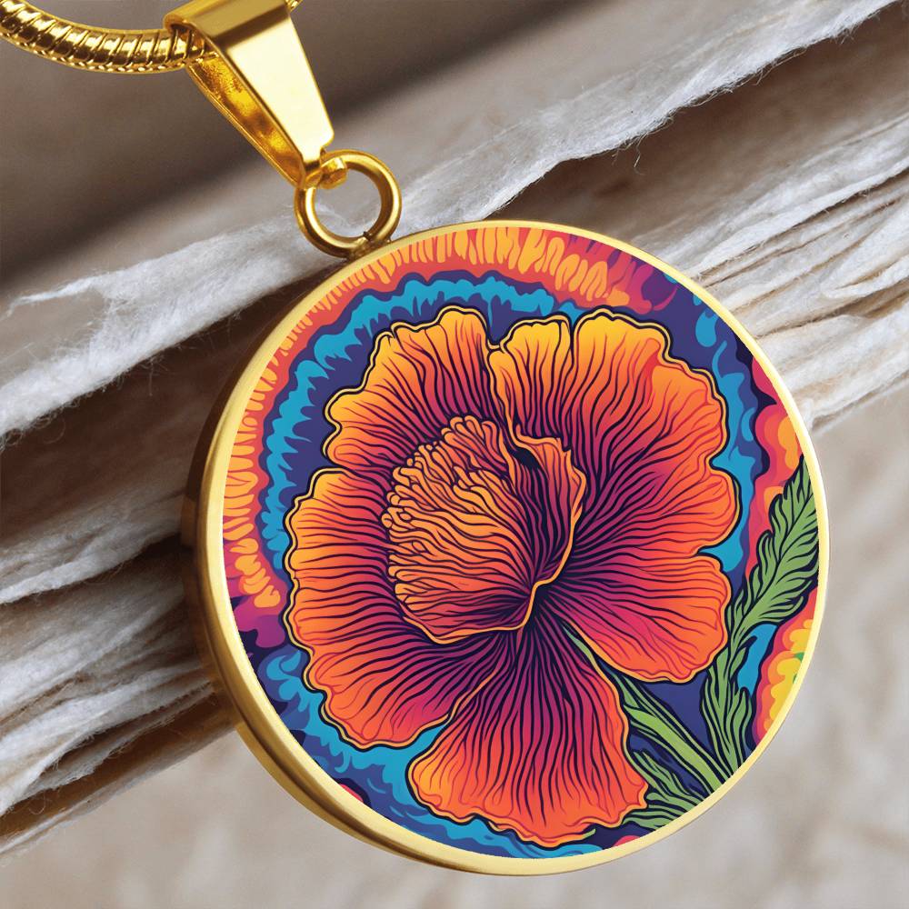 Birthflower Carnation Necklace, January Birth Flower Necklace, Flower Design Circle Pendant Mothers Day Necklace & Valentines Gifts For Her