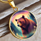 Dreamy Bear Pendant Necklace Gift, Magical Forest Wildlife Jewelry Moonlit Twilight Pastel Flowers Gift For Mom Grandma Mama Bear birthday