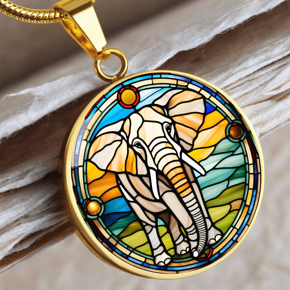 Elephant Faux Stained Glass Personalized Pendant Necklace Gift For Exotic Animal Lover Jewelry For Birthday Gift For Daughter Christmas Gift