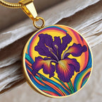 Iris Necklace, Birth Flower Necklace Silver, Birth Month Flower Necklace, Birth Flower Jewelry, February Birthday Gift, Engraved Necklace