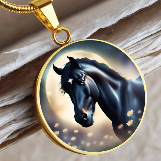 Black Stallion Pendant Necklace Horse Chinese Zodiac Animal Pendant 3D Dreamy Pony Art Jewelry Horse Lover Gift Dream Spirit Animal