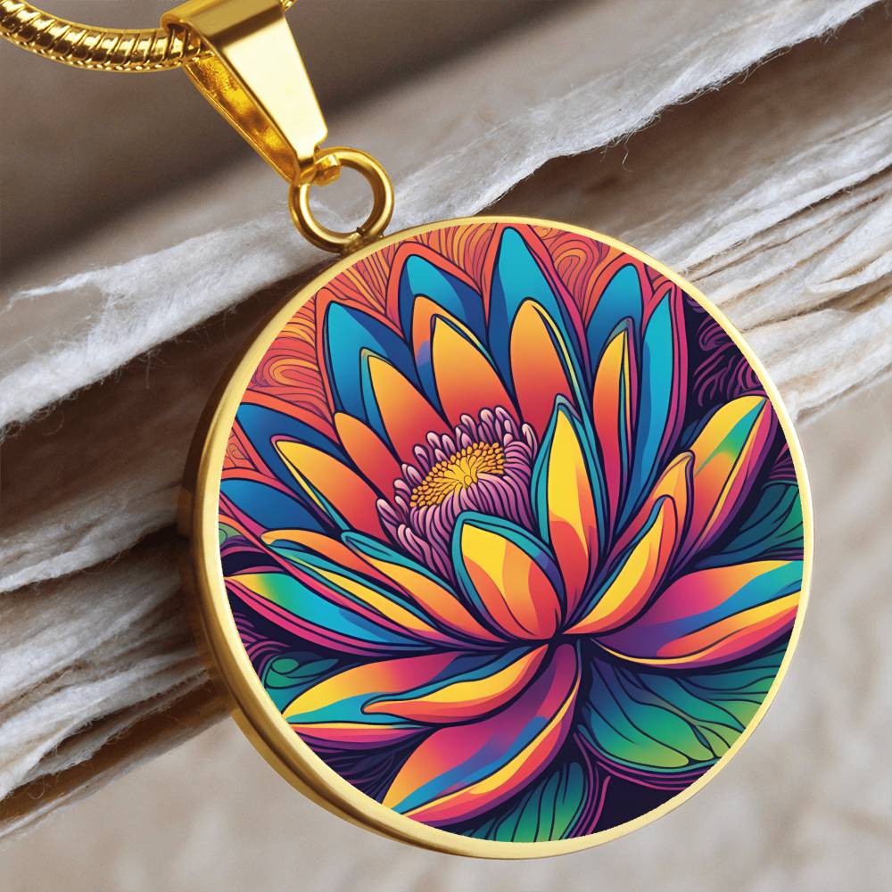 Water Lily Necklace July Birth Month Flower Jewelry Plant Lover Gift Engraved Gold Floral Pendant Valentines & Mothers Day Nature Lover Gift