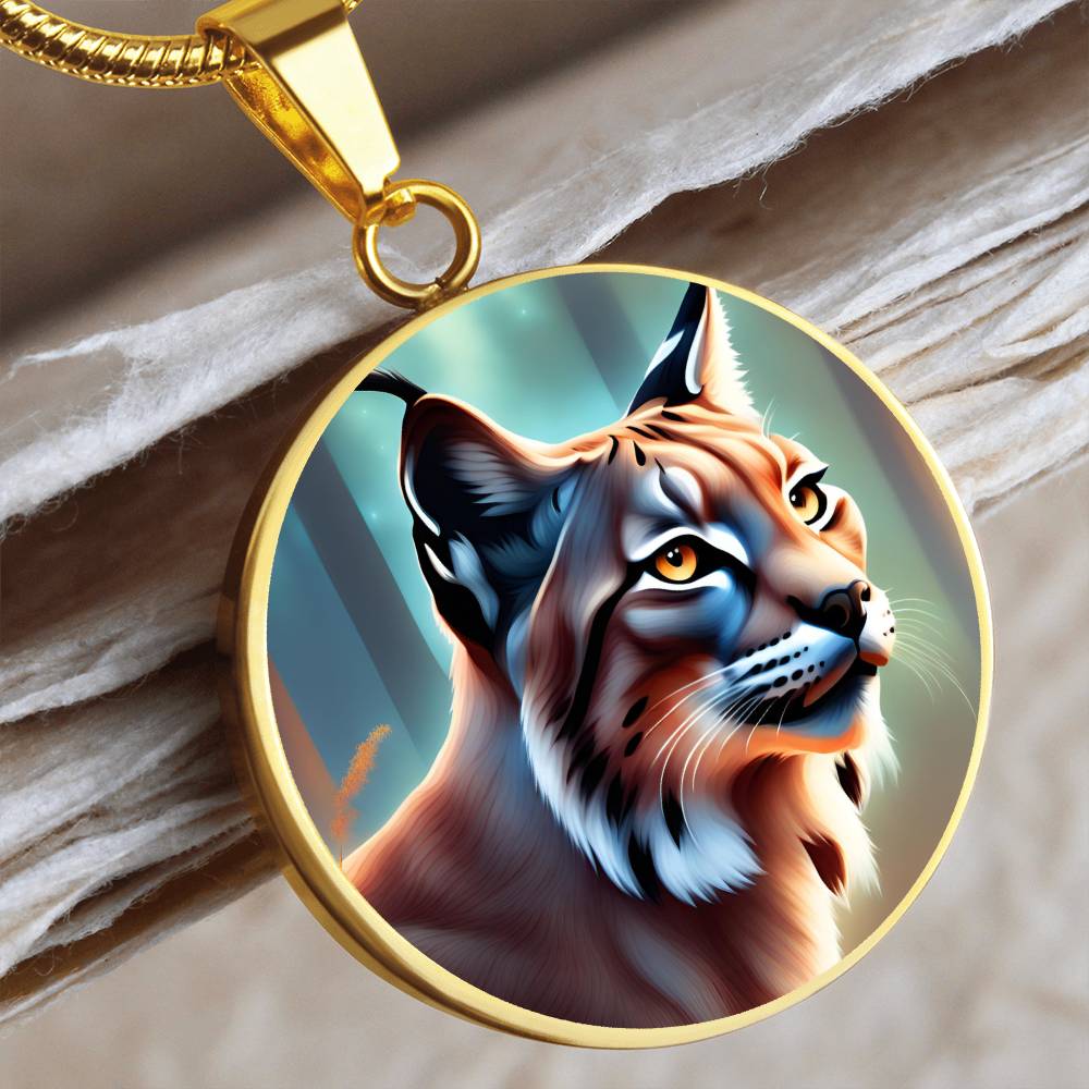 Lynx Pendant Necklace Personalized Engraved Celtic Cat Lover Jewelry Zodiac Charm Spirit Animal Mystical Wildcat Gift for Her Mother Wife