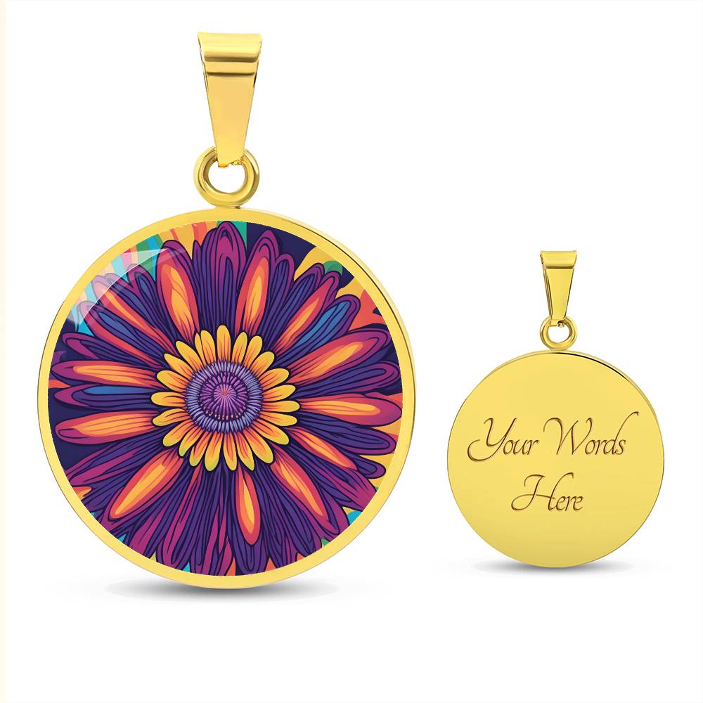 September Birth Flower Aster Psychedelic Art Pendant Necklace, Boho hippie Retro Floral Jewelry, Aster Groovy Vintage Art Gift for Her