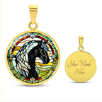 Black Stallion Pendant Necklace Horse Chinese Zodiac Animal Pendant Stained Glass Pony Art Jewelry Horse Lover Gift Dream Spirit Animal