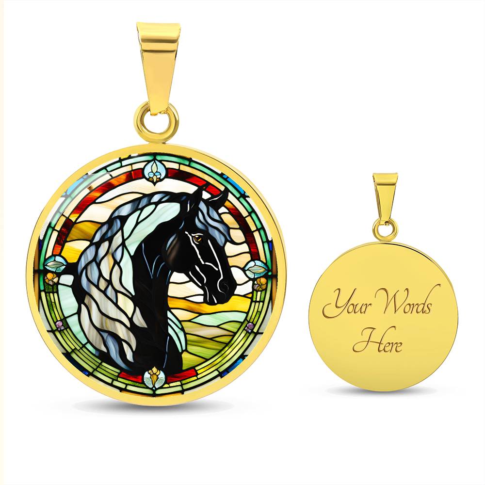 Black Stallion Pendant Necklace Horse Chinese Zodiac Animal Pendant Stained Glass Pony Art Jewelry Horse Lover Gift Dream Spirit Animal
