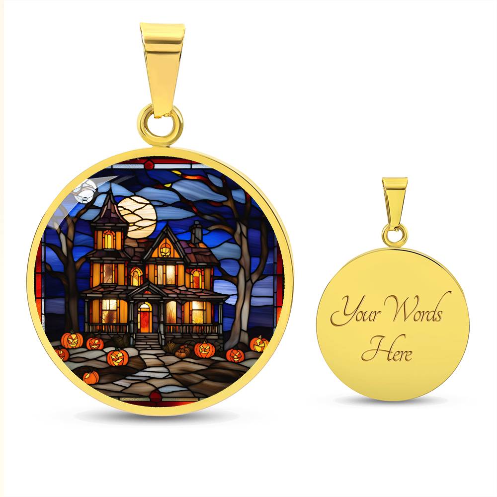 Halloween Haunted Home Necklace, Personalized Day of the Dead Jewelry Spooky Season Ghost Charm Pendant October Birthday Gift For Her or Him