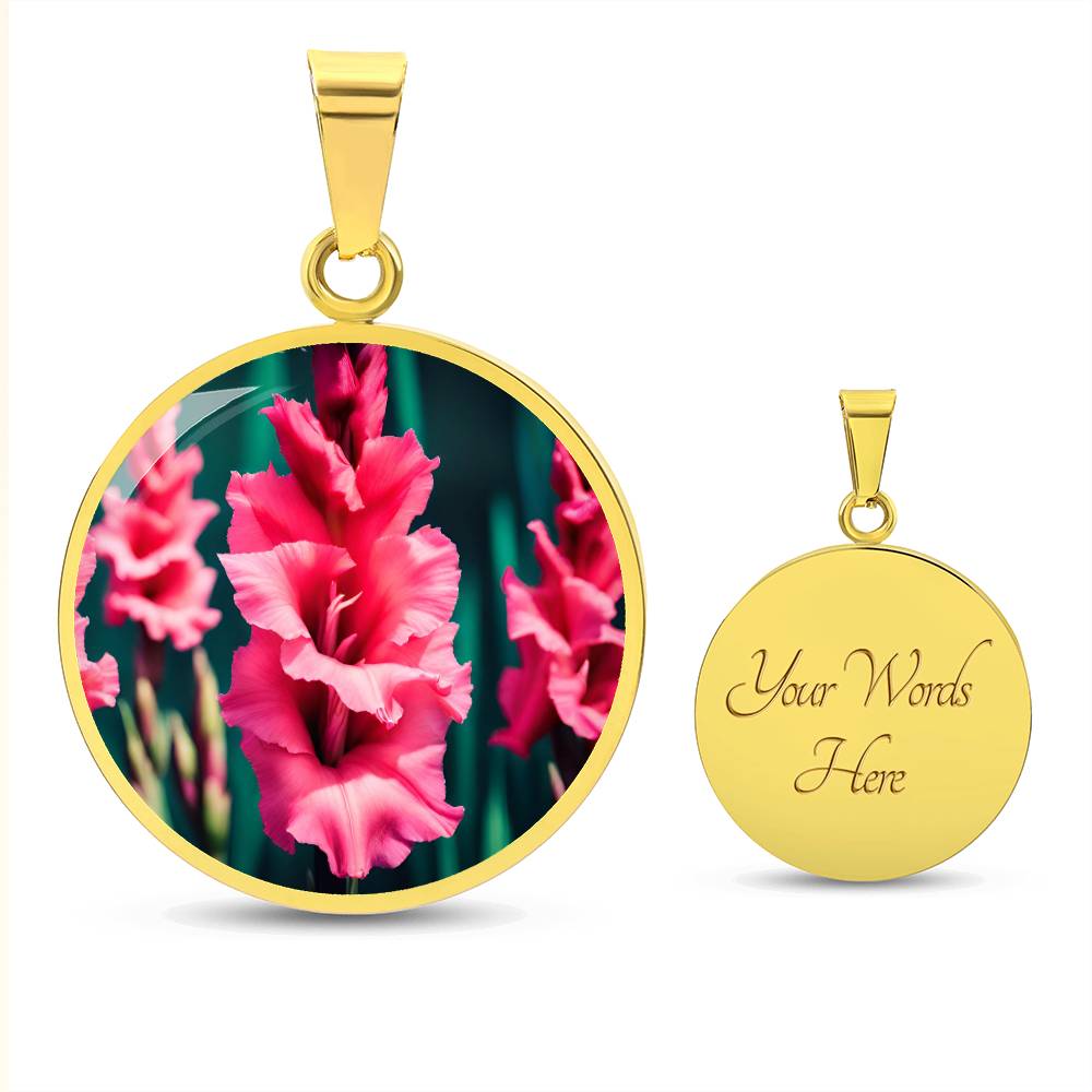 Gladiolus Birth Flower Necklace, August Birthflower Necklace, Engraved Flower Necklace, Mothers Day Gift & Valentines Gifts For Her