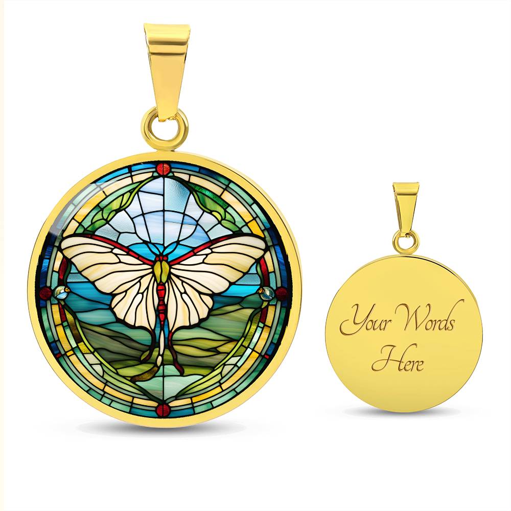 Stained Glass Luna Moth Pendant Necklace, Butterfly Celestial pendant, Lunar Cycle, Cottagecore insect jewelry, Mystic Moon and Moth Pendant