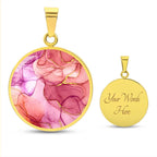 Alcohol Ink Pendant Necklace Pink Purple Gold Wanderlust Jewelry Trendy Fluid Art Colorful Abstract Backgroud Stainless Steel Gold Base