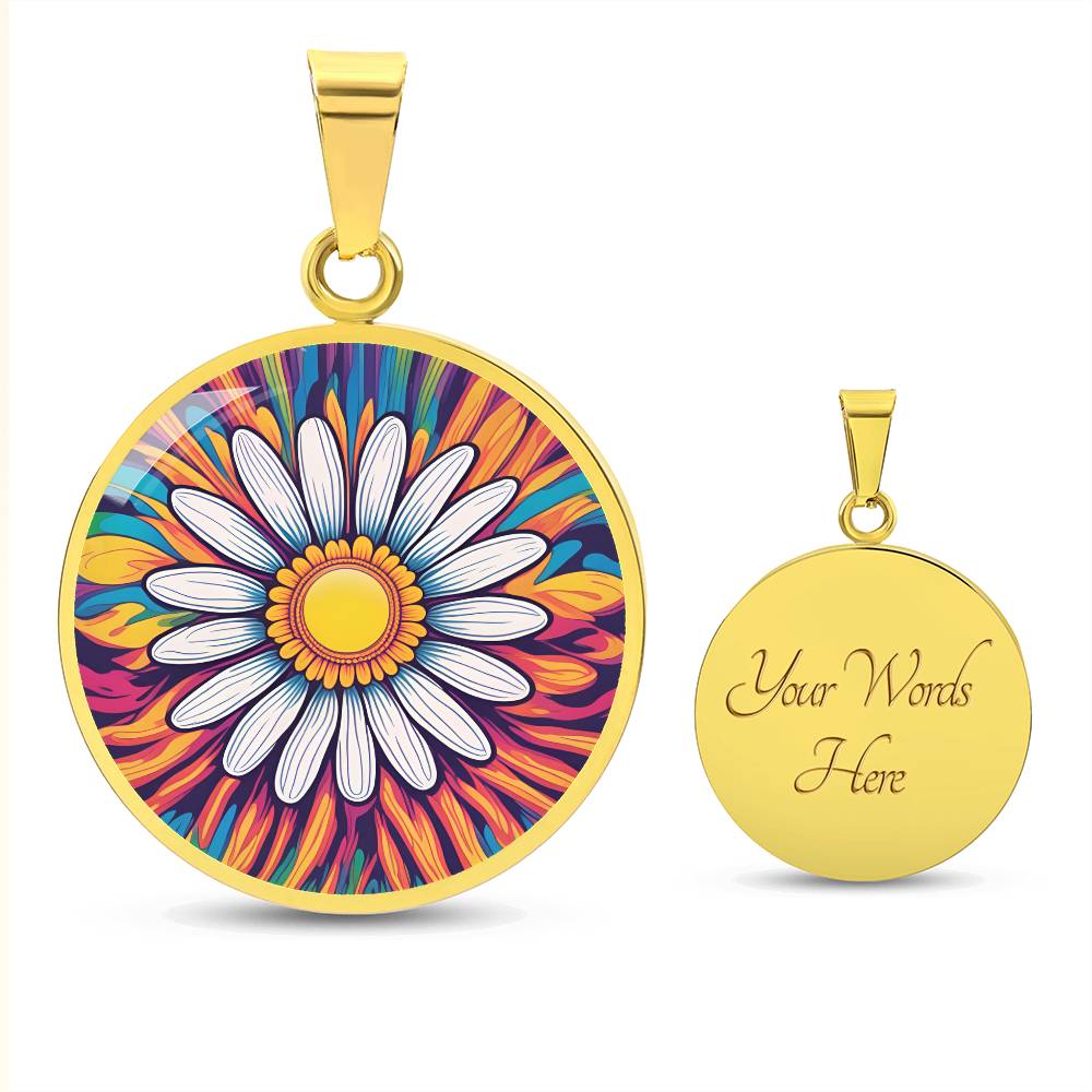 April Birth Month Flower Pendant Necklace Daisy Floral Trippy Art Necklace Gift for Her Daisies Vintage rave birthflower, Groovy Boho Hippie