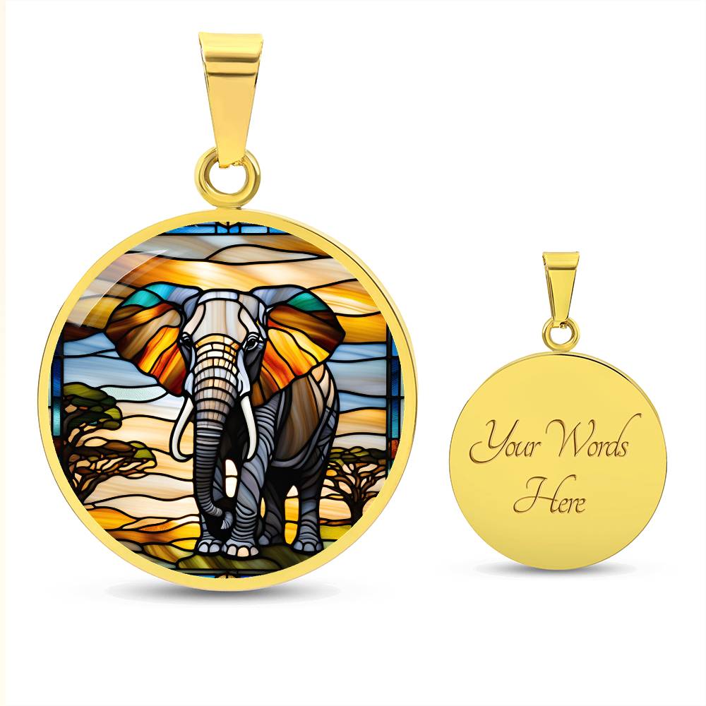 Elephant Faux Stained Glass Personalized Pendant Necklace Gift For Exotic Animal Lover Jewelry For Birthday Gift For Daughter Christmas Gift