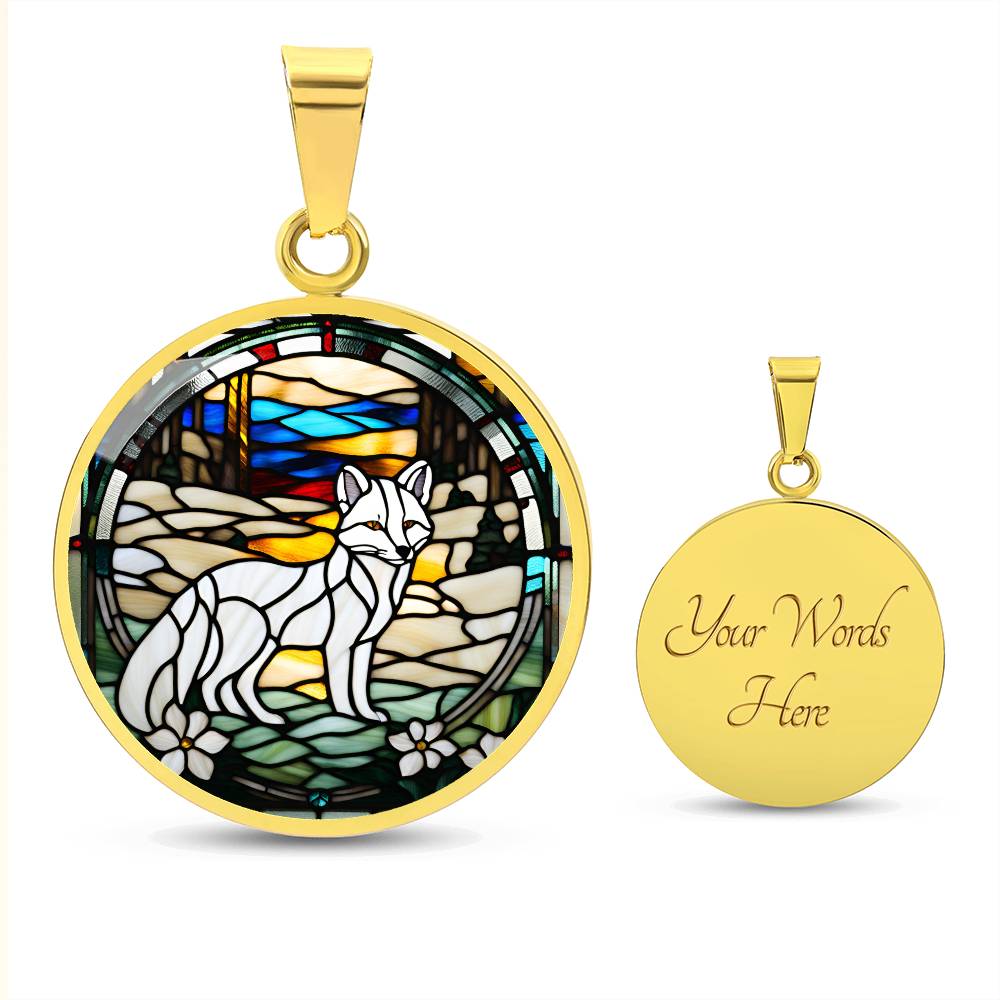 White Arctic Fox Engraved Celtic Native American Zodiac Animal Charm Pendant Personalized Necklace Protection Spirit Companion Jewelry Gift