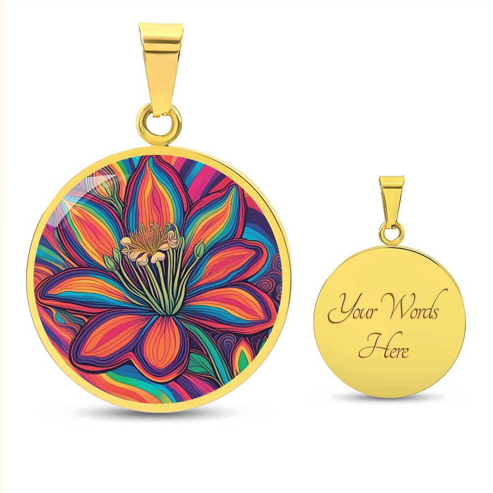 June Birth Flower Honeysuckle Psychedelic Art Pendant Necklace, Boho hippie Retro Floral Jewelry Honeysuckle Groovy Vintage Art Gift for Her