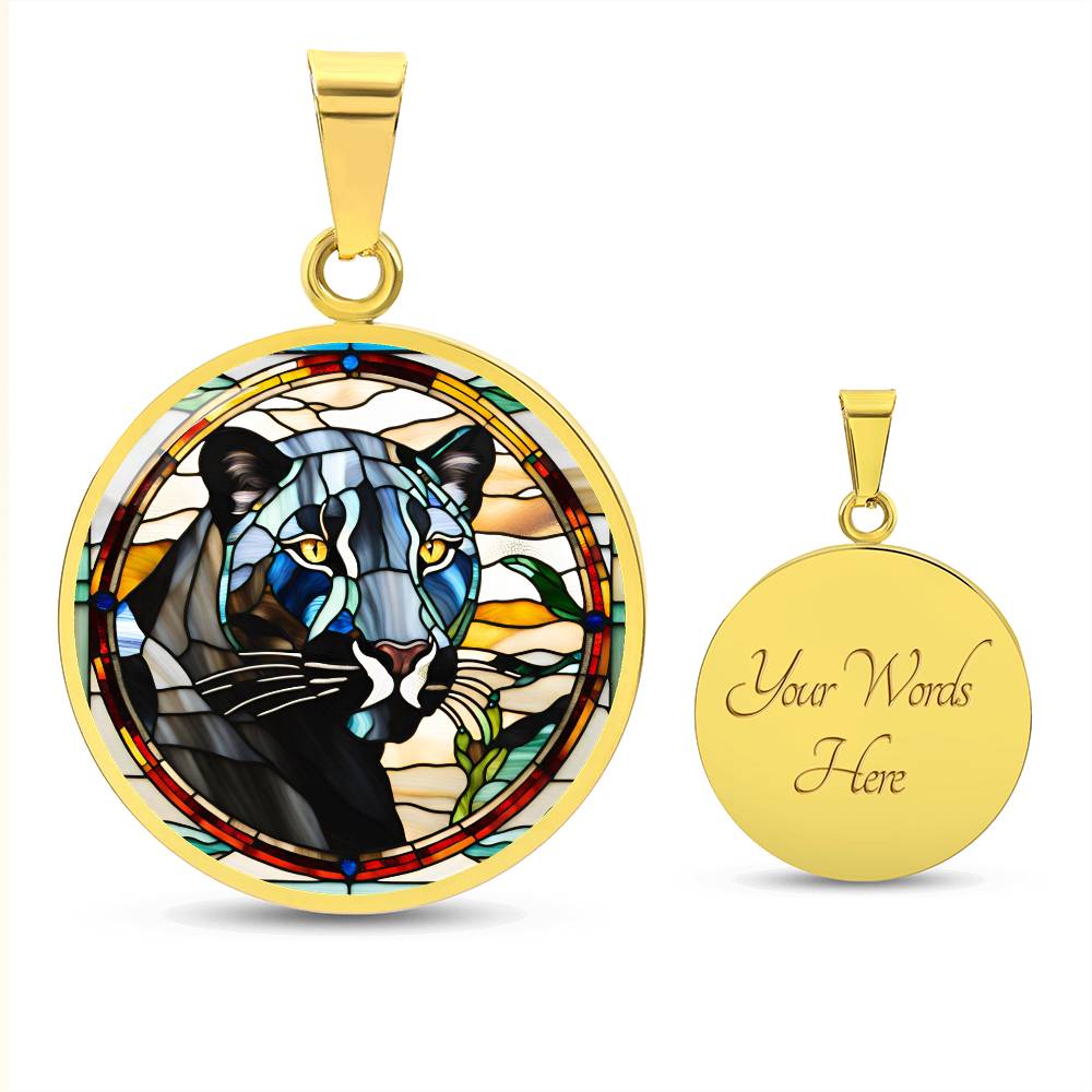Jaguar Engraved Celtic Native American Zodiac Animal Charm Pendant Stained Glass Art Necklace Protection Spirit Dream Cat Jewelry Gift