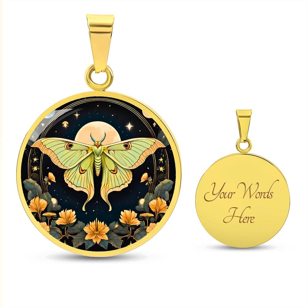 Luna moth pendant, Luna moth jewelry , Butterfly Celestial pendant, Lunar Cycle, Cottagecore insect jewelry, Metaphysical actias luna Chain
