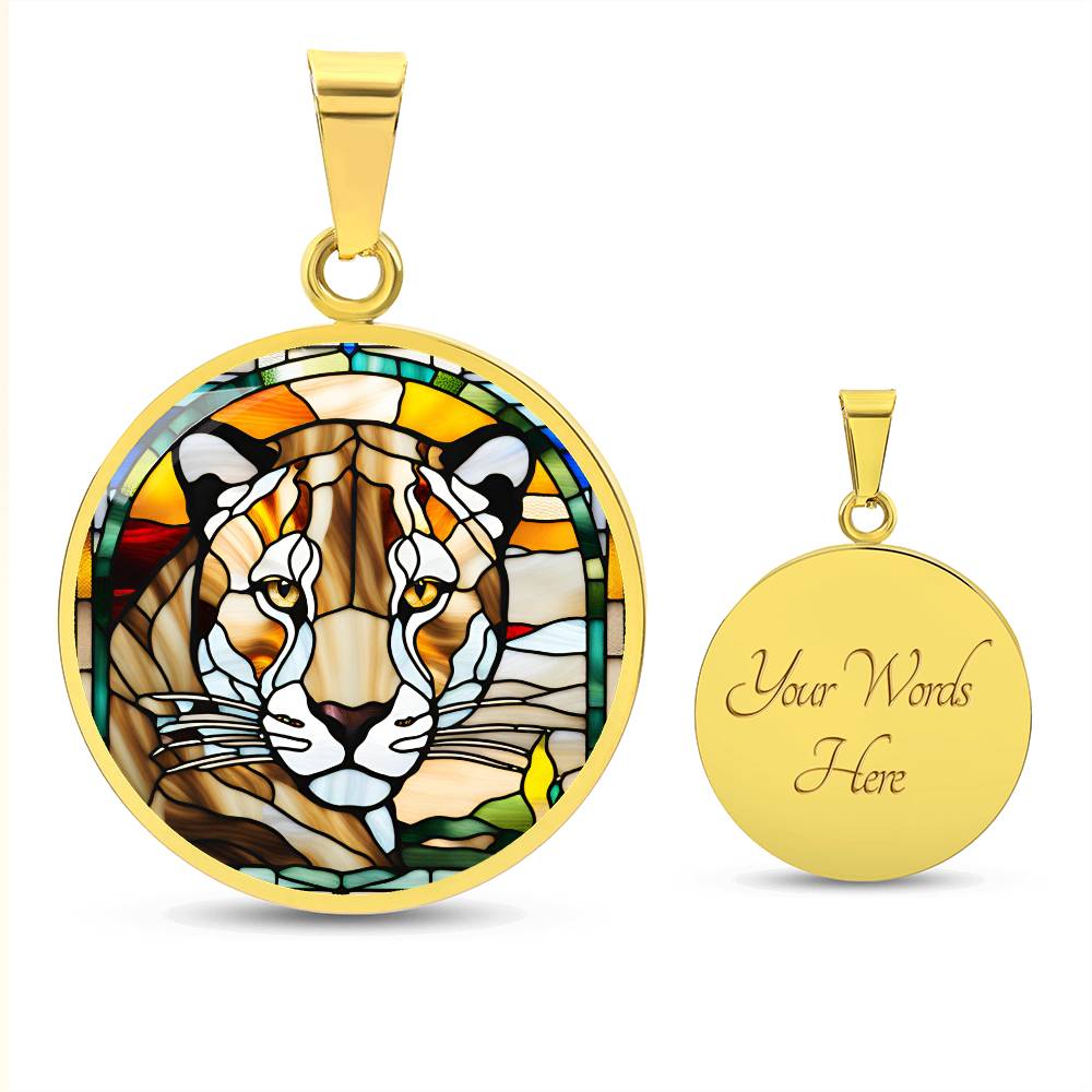 Jaguar Engraved Celtic Native American Zodiac Animal Charm Pendant Stained Glass Art Necklace Protection Spirit Dream Cat Jewelry Gift