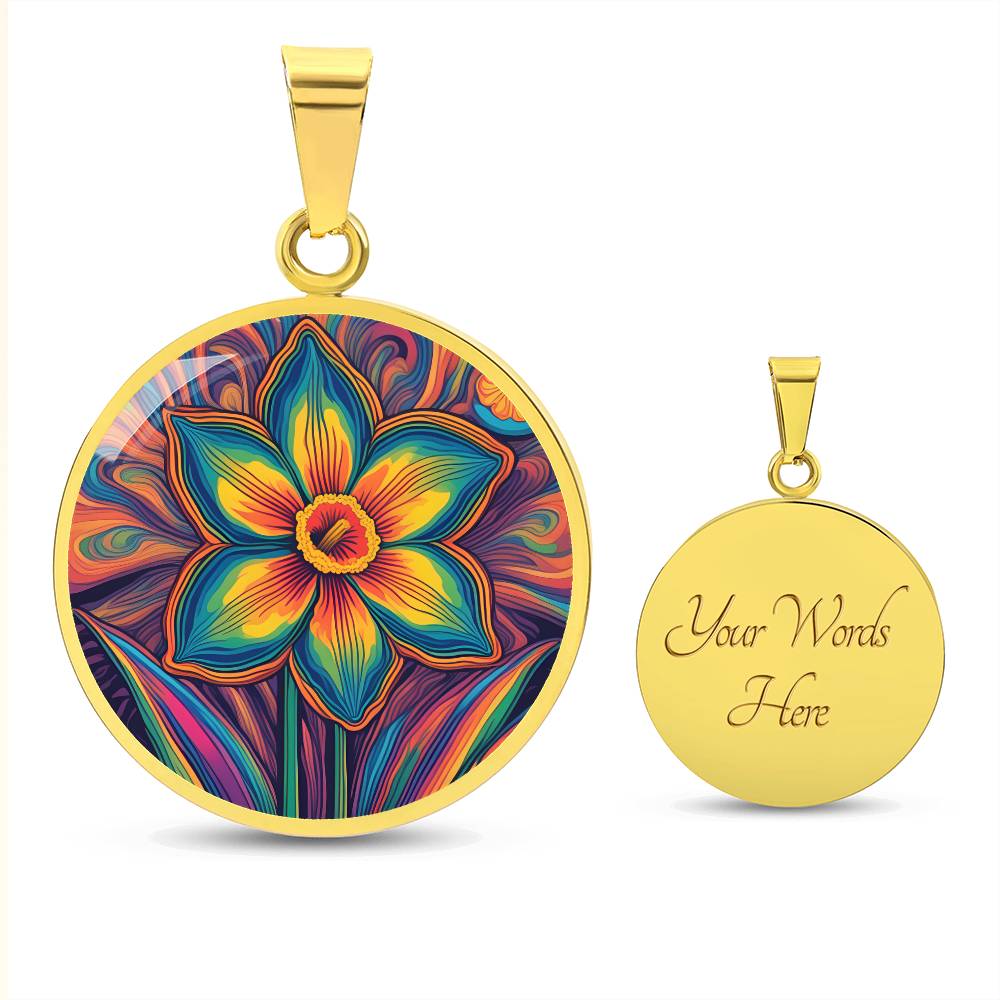 Daffodil Necklace, Personalized March Birth Month Flower Jewelry, Engravable Gold Floral Charm Pendant Gift For Birthdays & Mothers Day