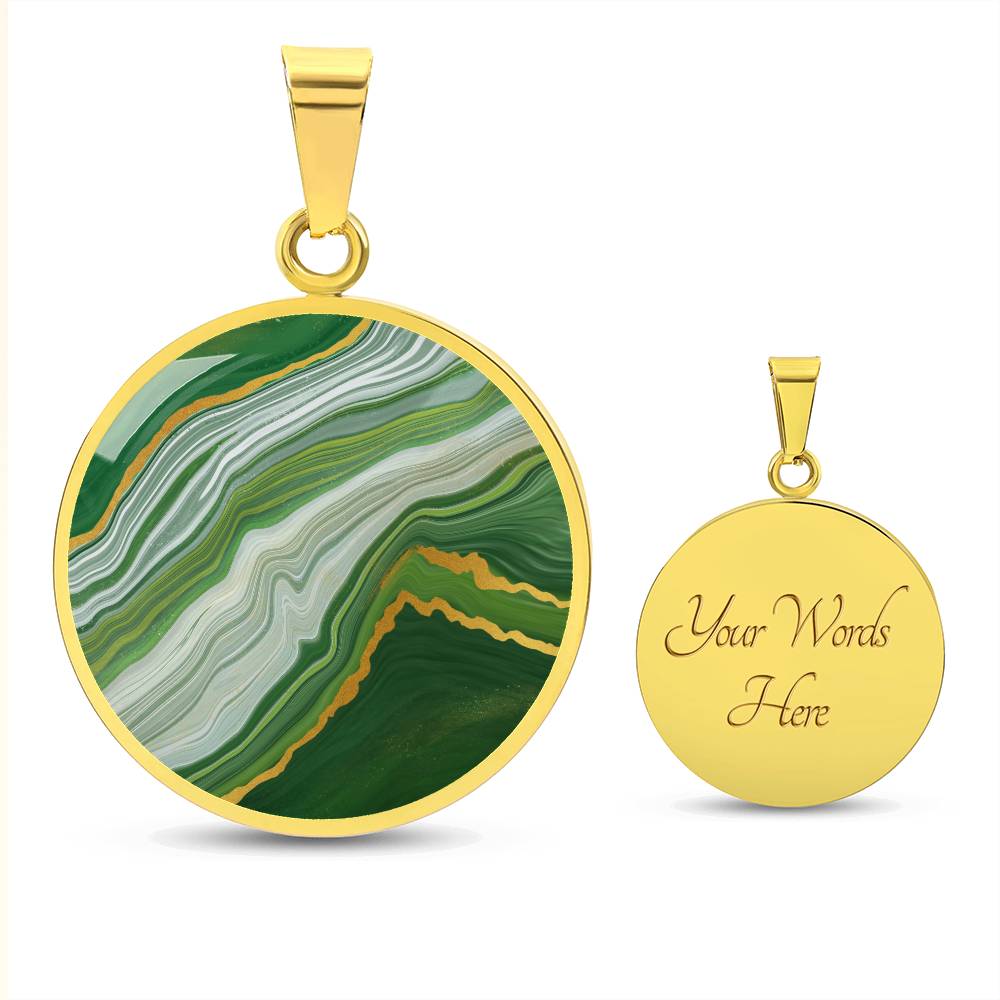Green Marble Texture Gold Veins Pendant Necklace Gemstone Liquid Art Jade Malachite Slab Wavy Abstract Modern Art Alcohol Ink Pattern