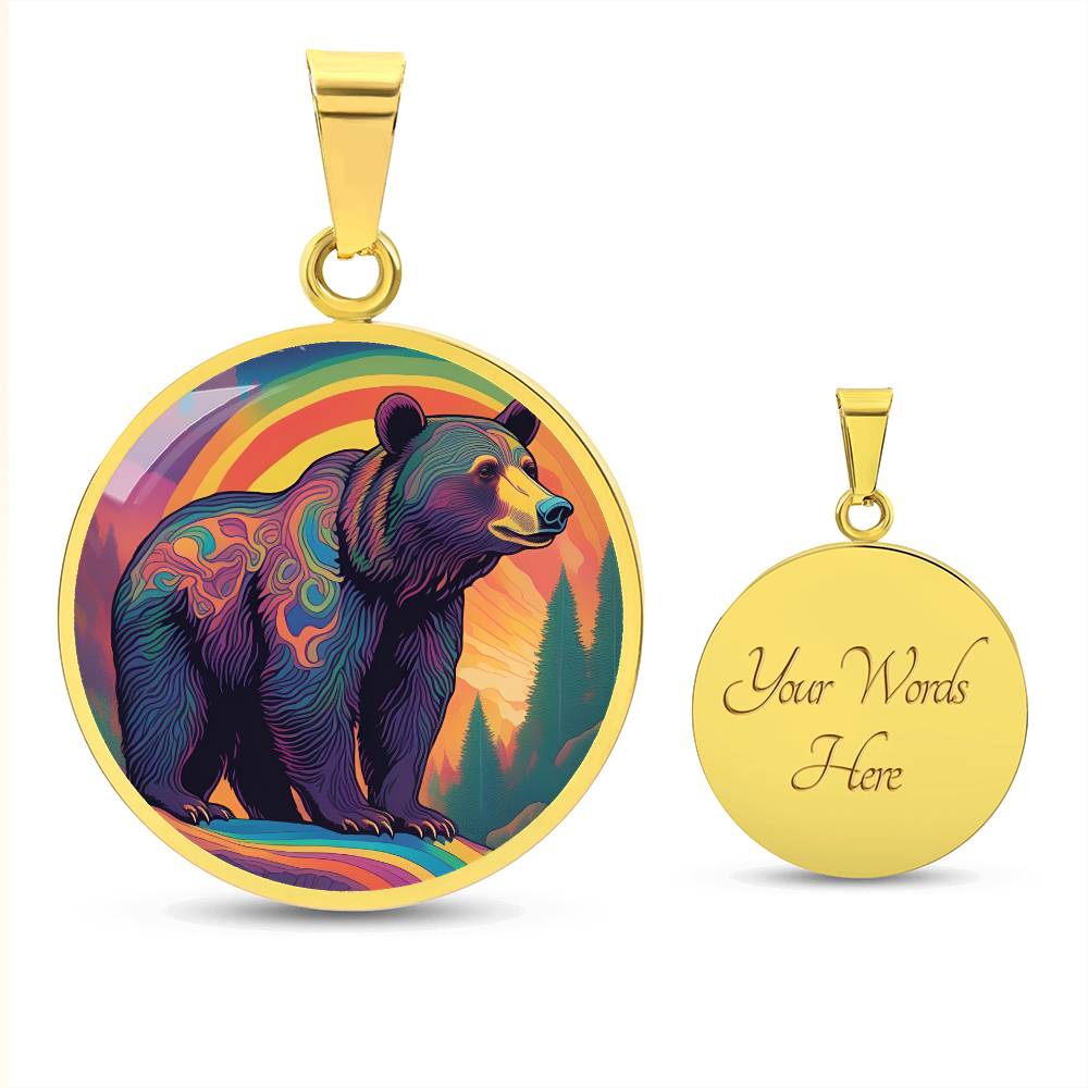 Dreamy Bear Pendant Necklace Gift, Magical Forest Wildlife Jewelry Moonlit Twilight Pastel Flowers Gift For Mom Grandma Mama Bear birthday