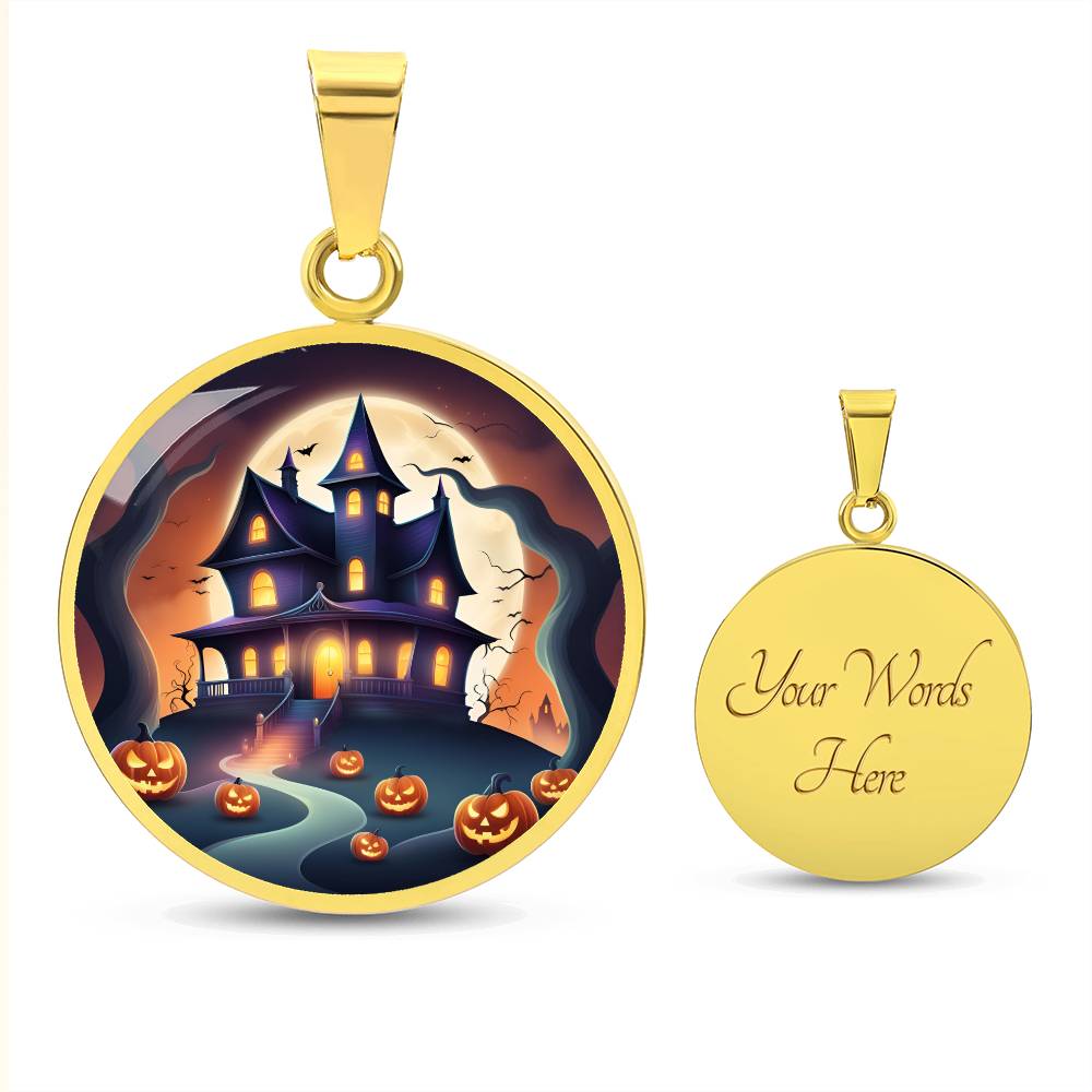 Halloween Haunted Home Necklace, Personalized Day of the Dead Jewelry Spooky Season Ghost Charm Pendant October Birthday Gift For Her or Him