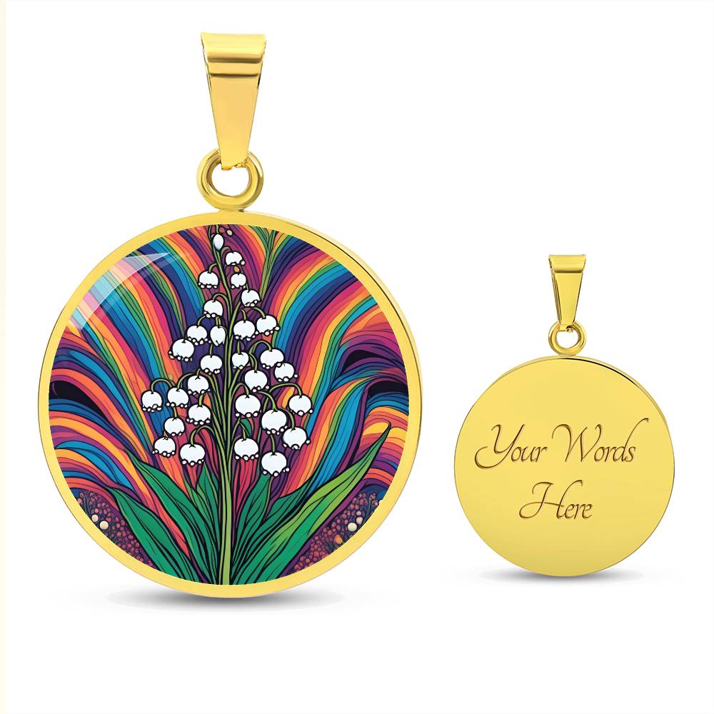Lily of the Valley, May Birth Month Flower Pendant Necklace Gift, Floral Trippy Art, Daisies Vintage rave birth flower, Groovy Boho Hippie