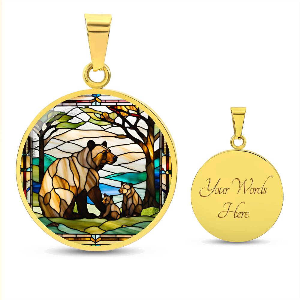Mama Bear and Cub Stained Glass Personalized Pendant Necklace Gift For Mom Grandma Jewelry Momma Bear Baby Shower Gifts For Birthday