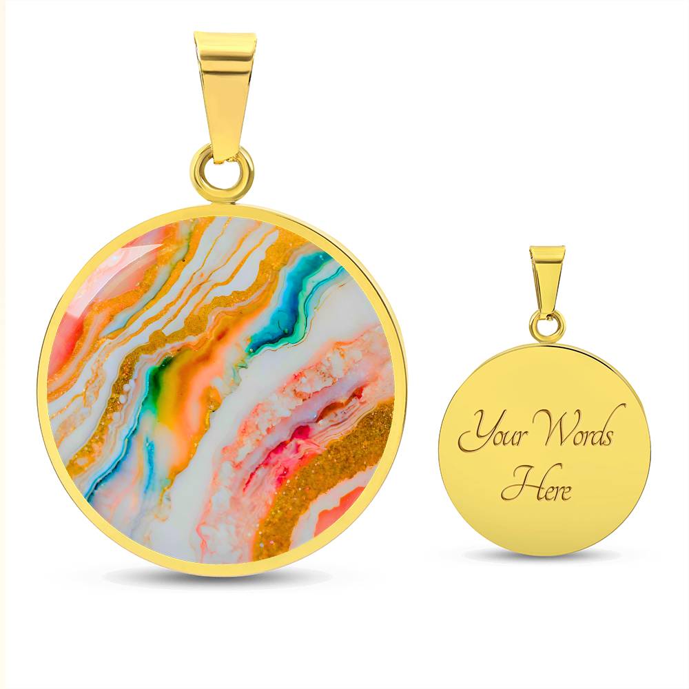 Agate Marble Fluid Art Texture Pendant Necklace Contemporary Glitter Design Rainbow Alcohol Ink Background Modern Abstract Colorful Art