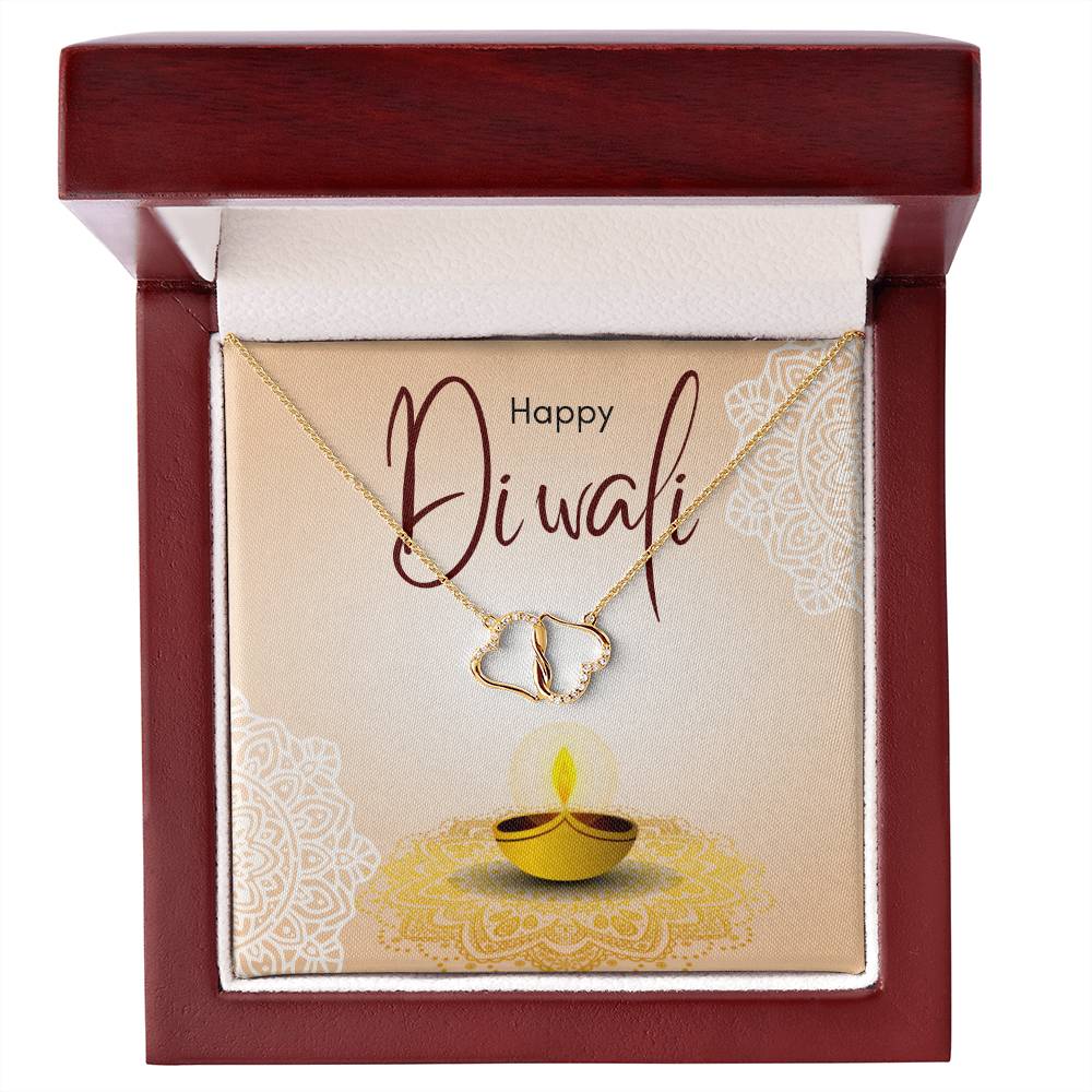 Happy Diwali Necklace, For Wife, 10k and 14k Gold, 18 0.07 Carat Diamonds , Deepavali Gift, Diwali Jewelry, Diwali Gifts, Deepavali Gift
