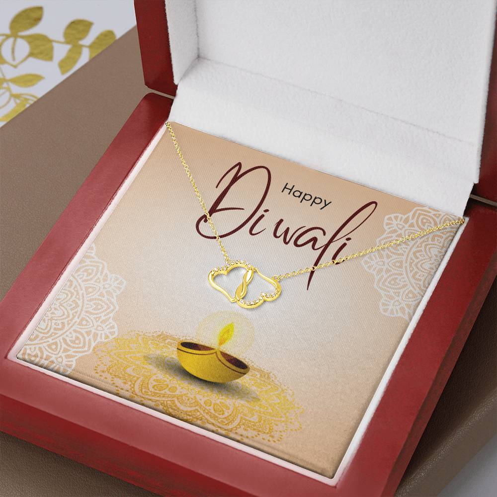 Happy Diwali Necklace, For Wife, 10k and 14k Gold, 18 0.07 Carat Diamonds , Deepavali Gift, Diwali Jewelry, Diwali Gifts, Deepavali Gift