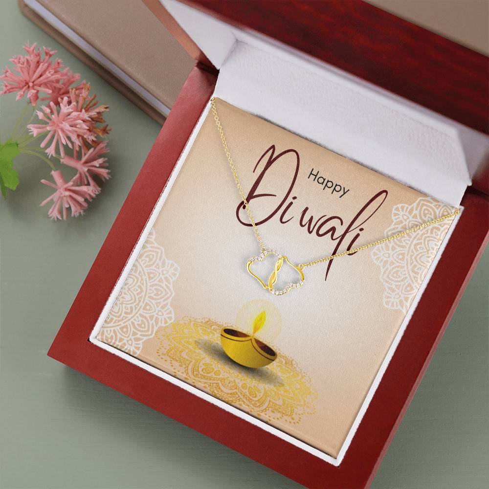 Happy Diwali Necklace, For Wife, 10k and 14k Gold, 18 0.07 Carat Diamonds , Deepavali Gift, Diwali Jewelry, Diwali Gifts, Deepavali Gift