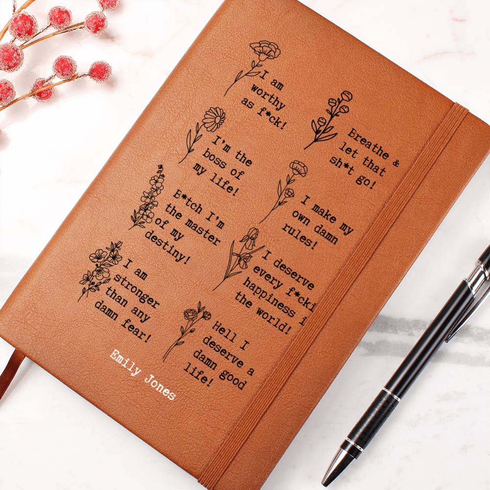 Personalised Sweary Affirmation Leather Journal Badass Motivational Quote Notebook Positive Affirmations Best Gift For Friend Cuss Words