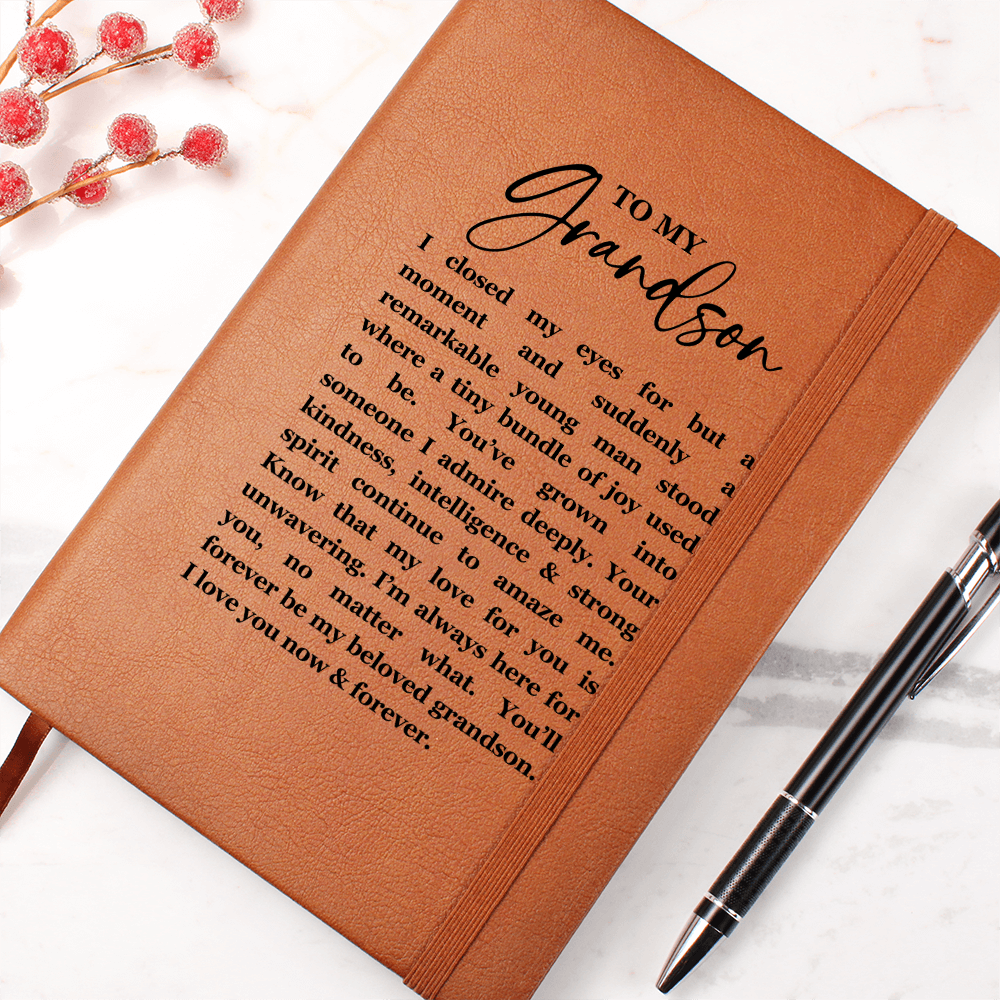 Heartfelt Grandson Leather Journal, Gift for Grandson from Grandfather, Sentimental Gift from Grandmother, Birthday Gift for Grandson