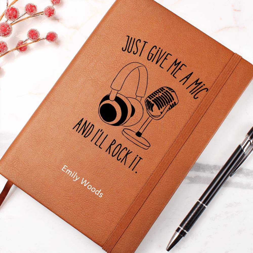 Classic Microphone Headphone Personalized Lyric Journal, Gift for Singer, Songwriter, Gift for Artist, Gift for Podcast, Speaker, Musician