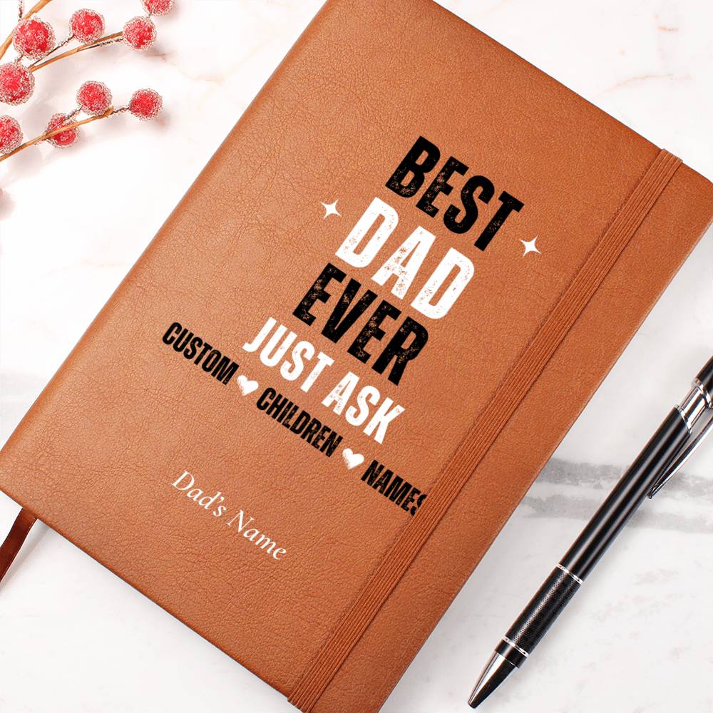 Personalized Best Dad Ever Just Ask Journal with Custom & Dad Children Names, Father's Day Gift for Him,  Fathers Day Gifts Leather Notebook
