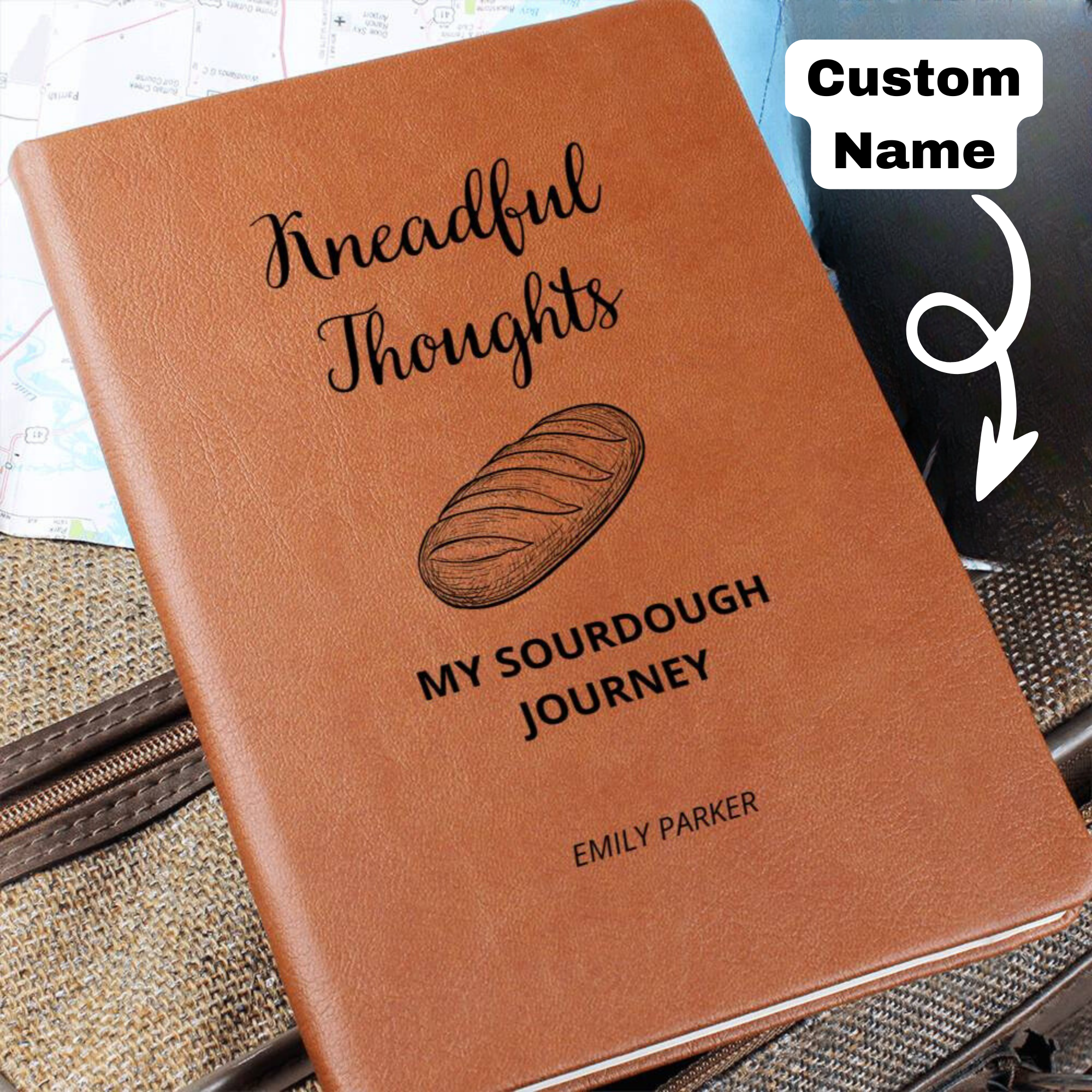 Personalised Name Leather Journal, Sourdough Starter, Homestead Baking Gift, Bread Baking Gift Baking Journal Recipe Book, Homesteading gift