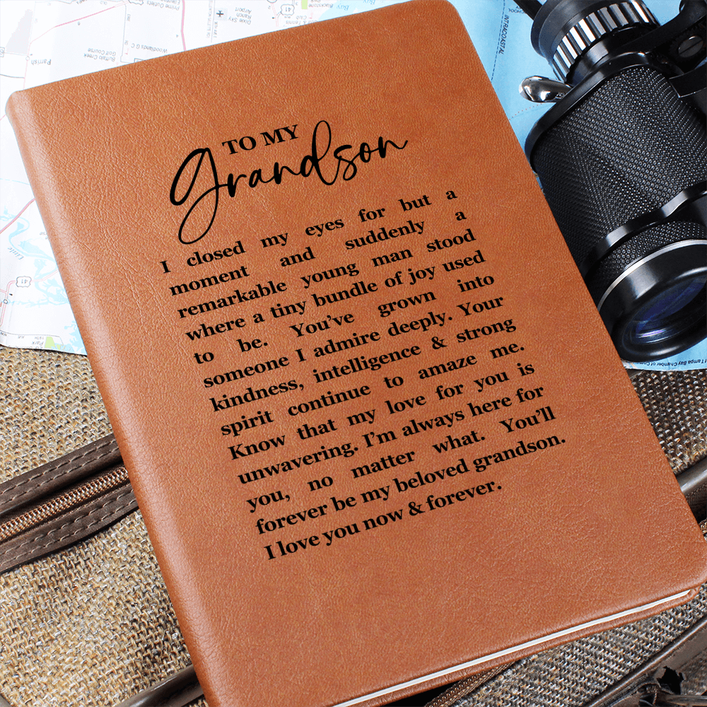Heartfelt Grandson Leather Journal, Gift for Grandson from Grandfather, Sentimental Gift from Grandmother, Birthday Gift for Grandson