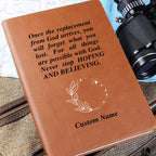 Personalized Name Leather Journal, Inspirational Christian Gift, Thoughtful Gift, Prayer Faith Based Motivational Believe in God Quote